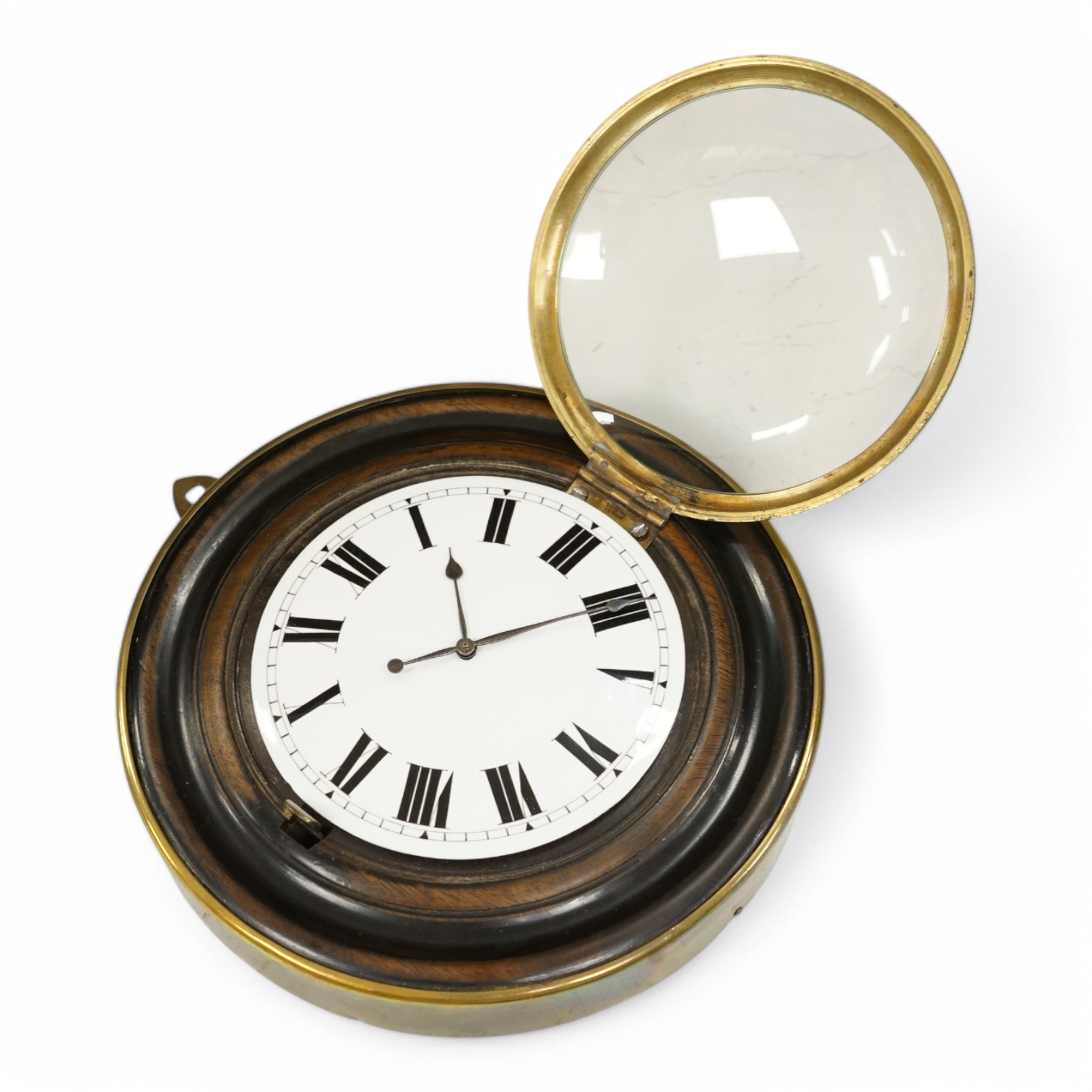 A George III brass-mounted mahogany sedan timepiece, signed David Whitelaw, Edinburgh and numbered 107, 17cm in diameter. Condition - good
